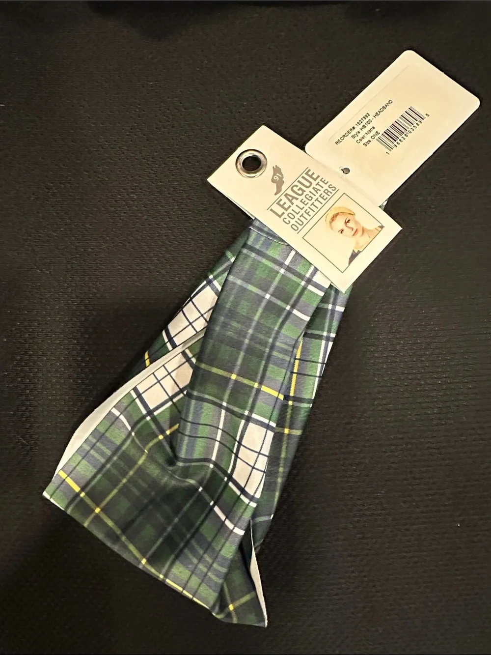 NWT League Collegiate Outfitters Green Plaid Tartan Cloth Headband
